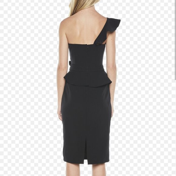 Bardot Black Camelia Cocktail Dress One Shoulder Ruffle Ruffled Mini Size 4 XS - Picture 2 of 4
